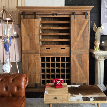 Rustic Reclaimed Pine Bar & Wine Unit with Sliding Doors at online8 furniture store Auckland