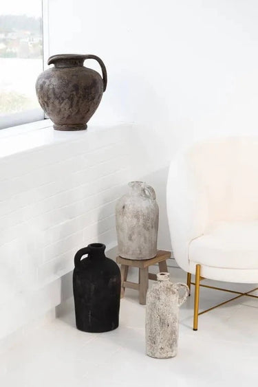 Rustic Terracotta Jar - Weathered Stone Set/2 at online8 furniture store Auckland