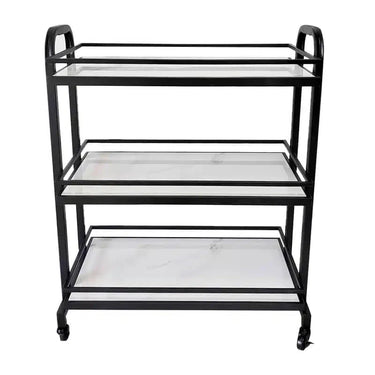 Samui Bar Cart - Black and Faux White Marble at online8 furniture store Auckland