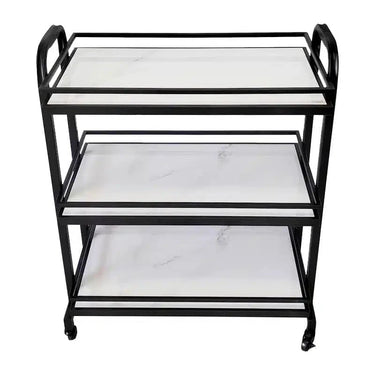 Samui Bar Cart - Black and Faux White Marble at online8 furniture store Auckland
