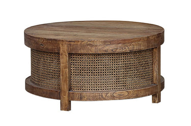 Santorini Elm & Rattan round Coffee Table at online8 furniture store Auckland