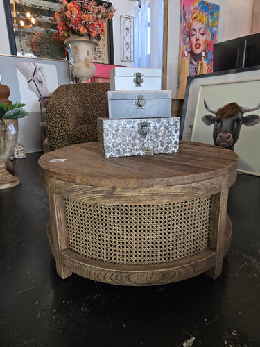 Santorini Elm & Rattan round Coffee Table at Online8 Furniture Auckland NZ