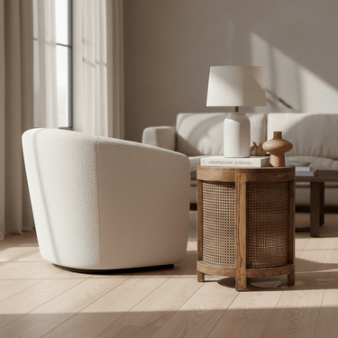 Santorini Elm & Rattan Round Side Table at Online8 Furniture Auckland NZ