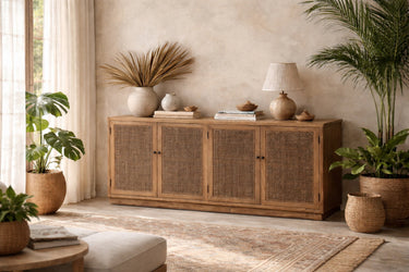 Santorini Elm Sideboard with 4 Rattan Doors at Online8 Furniture Auckland NZ