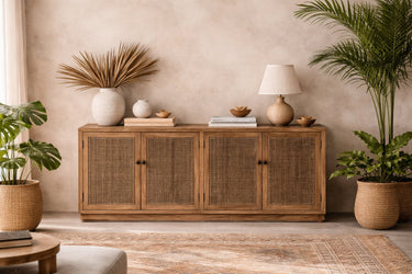 Santorini Elm Sideboard with 4 Rattan Doors at Online8 Furniture Auckland NZ