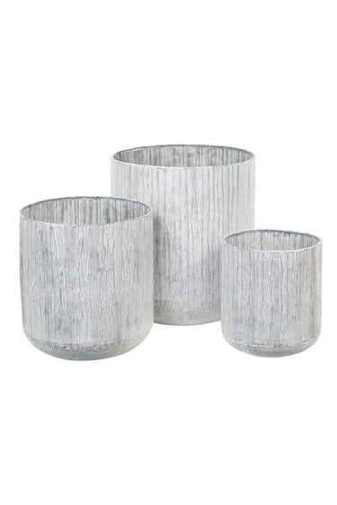 Sawyer Rustic Galvanised Planters - Set of 3 at online8 furniture store Auckland