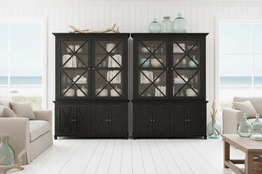 Sorrento Large Glass Door Hamptons Cabinet Black at Online8 Furniture Auckland NZ