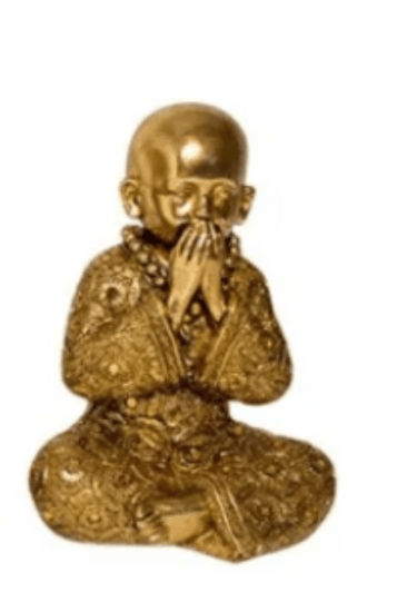Speak No Evil Boy Monk Statue - Gold at online8 furniture store Auckland
