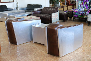 Spitfire Leather Armchairs and Side Table Set at online8 furniture store Auckland