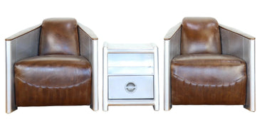 Spitfire Leather Armchairs and Side Table Set at online8 furniture store Auckland