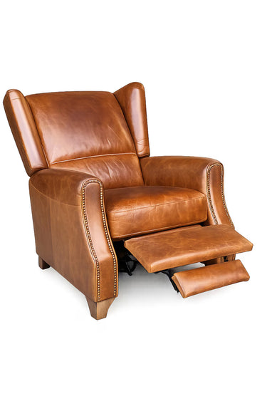 Stratford Aged Leather Recliner Chair - Cognac at Online8 Furniture Auckland NZ