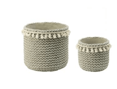 Tassel Cement Knit-Look Planter Set of 2 Grey at online8 furniture store Auckland