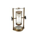 Tempo Revolving Sand Timer with Base Clock in brass and black aluminium, a 17cm desk accessory