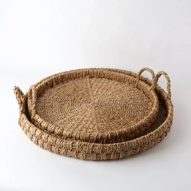 The Coastal Circle Seagrass Tray Set | Set of 2 at online8 furniture store Auckland