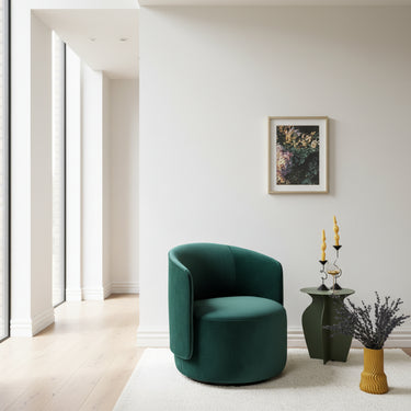The Estella Swivel Chair – Deep Sea Green Velvet at Online8 Furniture Auckland NZ