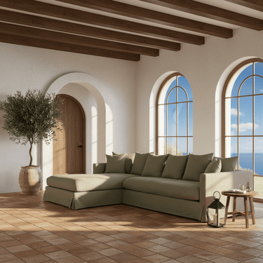 The Luxe Slipcover Sofa with Left-Hand Chaise - Forest Green at Online8 Furniture Auckland NZ