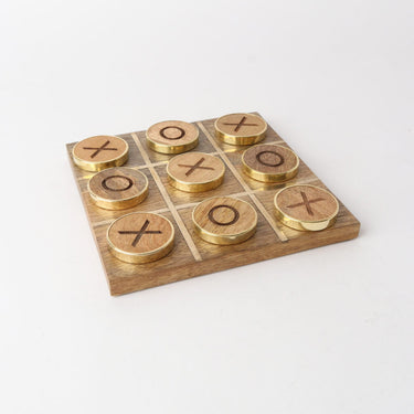 The Regent Mango Wood & Brass Tic Tac Toe Set at Online8 Furniture Auckland NZ