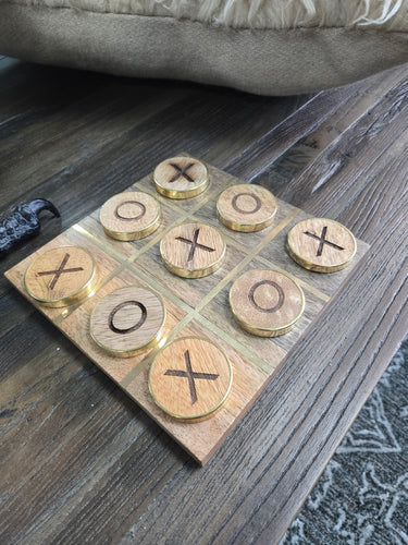 The Regent Mango Wood & Brass Tic Tac Toe Set at Online8 Furniture Auckland NZ