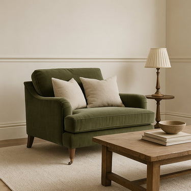 Thornfield 1.5 Seater Armchair - Olive Velvet at Online8 Furniture Auckland NZ