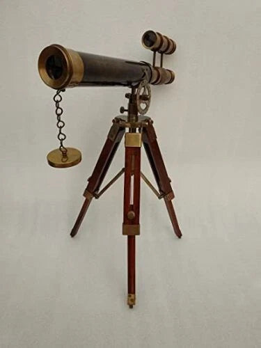 Victorian-style brass telescope with a pull-out sunshade over the lens and 15x magnification