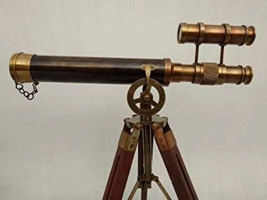 Handmade 14in brass telescope with pull-out tube focus, sized for a desk or shelf