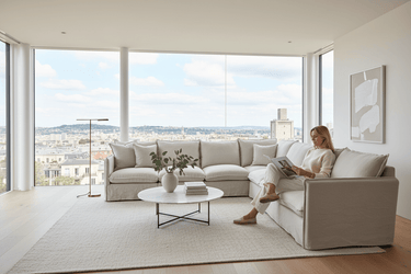Villa Corner Slip Cover Suite with Ottoman - Salt & Pepper at Online8 Furniture Auckland NZ