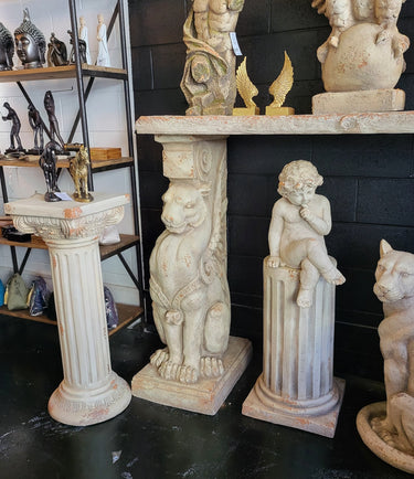 Vintage Lion Plinth - Antique Marble at online8 furniture store Auckland