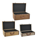 Vintage Trunk Set of 3 with lids open showing dark lined interiors