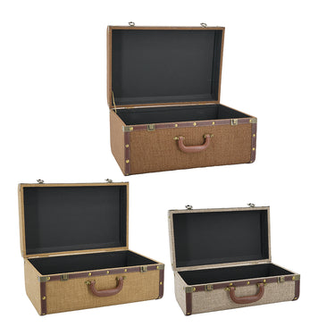 Vintage Trunk Set of 3 with lids open showing dark lined interiors