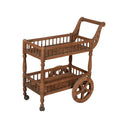 Vintage wooden serving trolley with two tiers and spoked wheels