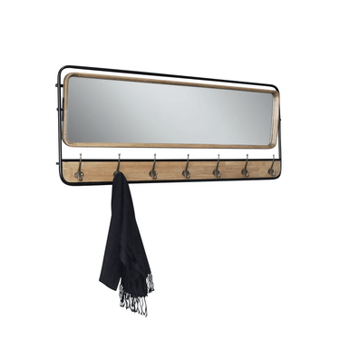 Wall Mirror W/ Coat Hooks - Natural/ Black at online8 furniture store Auckland