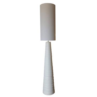 White Ceramic Floor Lamp with Natural Linen Shade at online8 furniture store Auckland