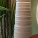 White Ceramic Floor Lamp with Natural Linen Shade at Online8 Furniture Auckland NZ