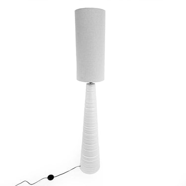 White Ceramic Floor Lamp with Natural Linen Shade at Online8 Furniture Auckland NZ