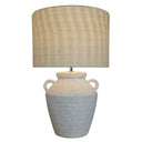 White Ceramic Lamp W/ Natural Linen Shade at online8 furniture store Auckland