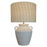 White Ceramic Lamp W/ Natural Linen Shade at online8 furniture store Auckland