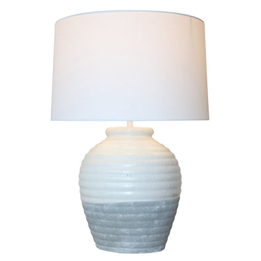 White/Grey Terracotta Lamp with White Cotton Shade at online8 furniture store Auckland