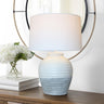 White/Grey Terracotta Lamp with White Cotton Shade at online8 furniture store Auckland