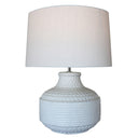White Terracotta Lamp W/ White Linen Shade at Online8 Furniture Auckland NZ