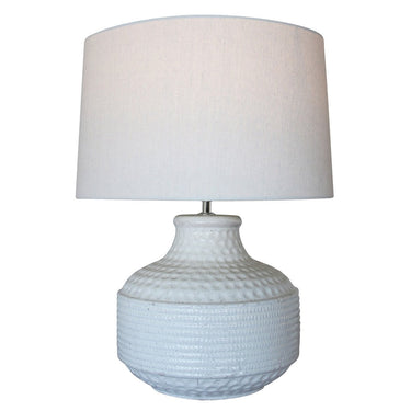 White Terracotta Lamp W/ White Linen Shade at online8 furniture store Auckland