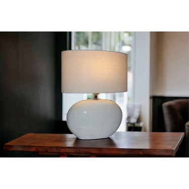 White Terracotta Table Lamp with Natural Linen Shade at online8 furniture store Auckland