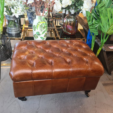 Winchester Button Top with Storage Ottoman - Vintage Cigar at online8 furniture store Auckland