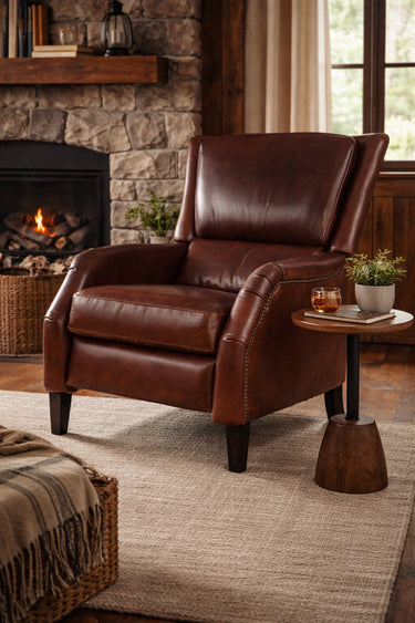 Windsor Aged Leather Recliner Chair - Vintage Cigar at Online8 Furniture Auckland NZ
