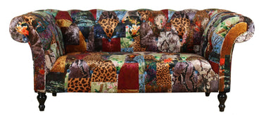 Windsor Chesterfield Patchwork 2 Seater Sofa - Leopard at online8 furniture store Auckland