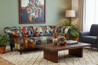 Windsor Chesterfield Patchwork 3 Seater Sofa - Leopard at online8 furniture store Auckland