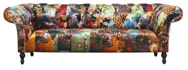 Windsor Chesterfield Patchwork 3 Seater Sofa - Leopard at online8 furniture store Auckland