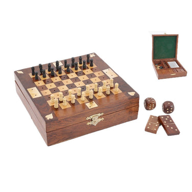 Wooden Game Set - Cards, Dice , Dominoes, Chess at online8 furniture store Auckland