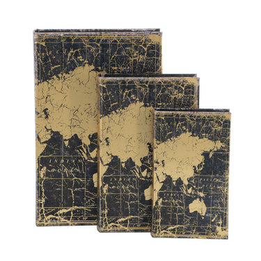 World Map Book Boxes Set of 3 at online8 furniture store Auckland