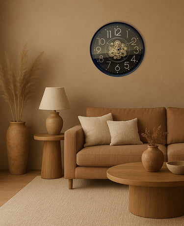 Worthington Round Gear Wall Clock - Black at Online8 Furniture Auckland NZ