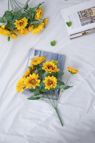 Yellow Sunflower Stems 9 Heads at online8 furniture store Auckland